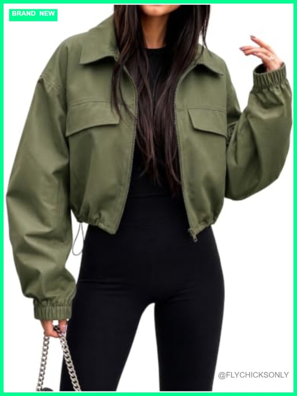 Women's Oversized Cropped Bomber Jacket 100% Polyester Lightweight Zip-Up
